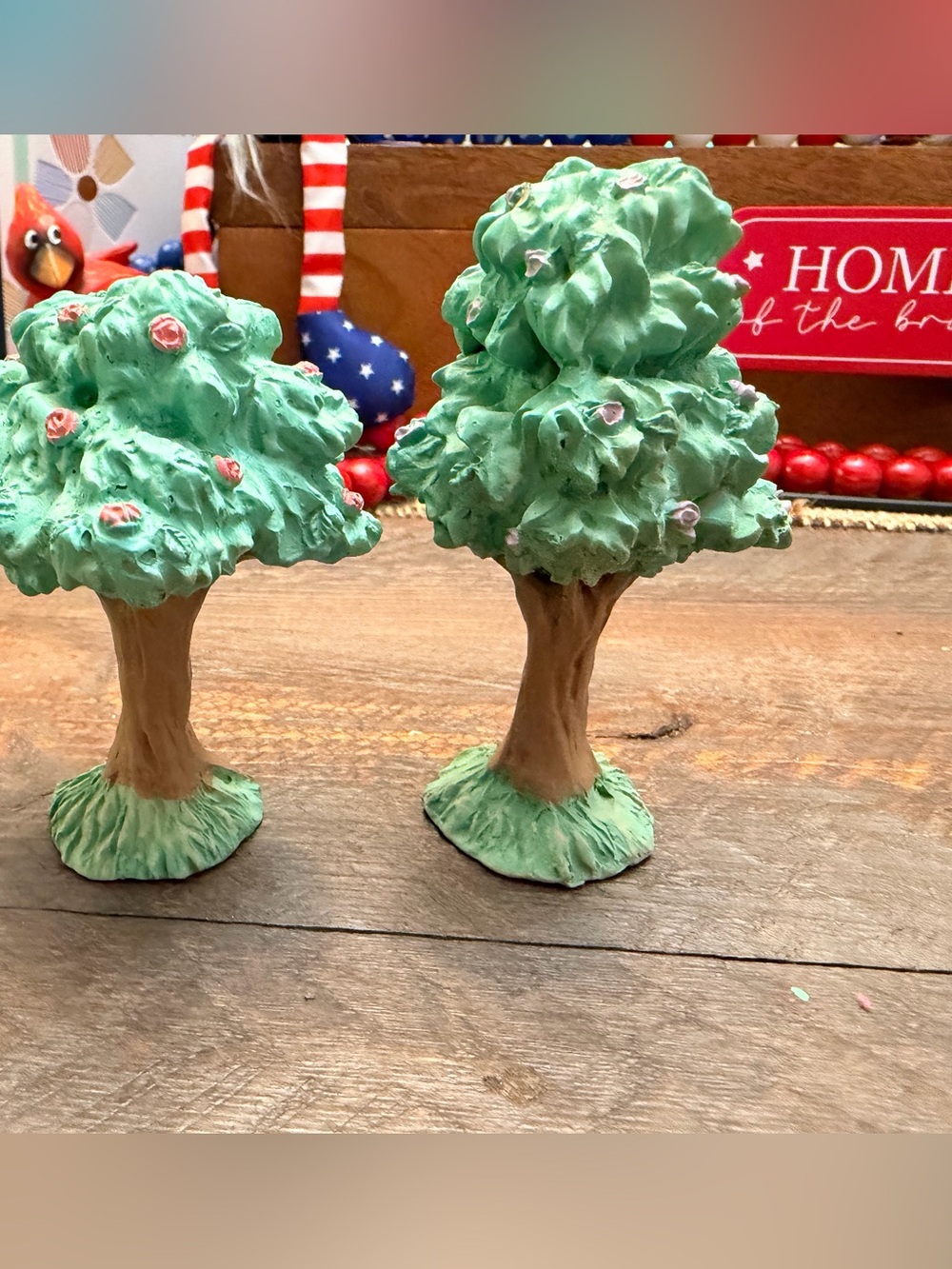 Cottontail Lane Flower Rose trees Easter Villages Spring Decor 3.5" set of 2